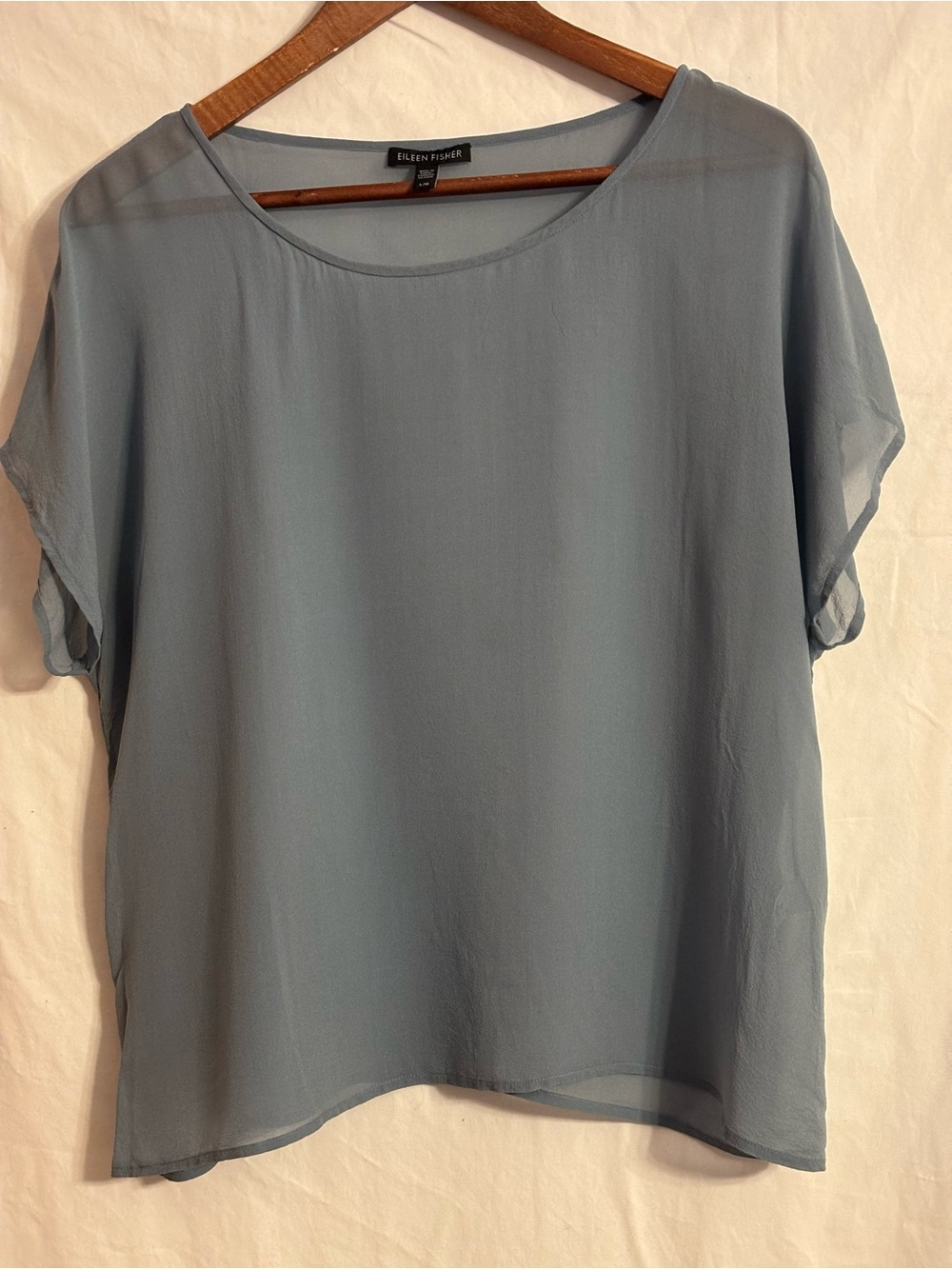 Eileen Fisher large 100% silk top relaxed fit scoop line neck. Feminine layers.